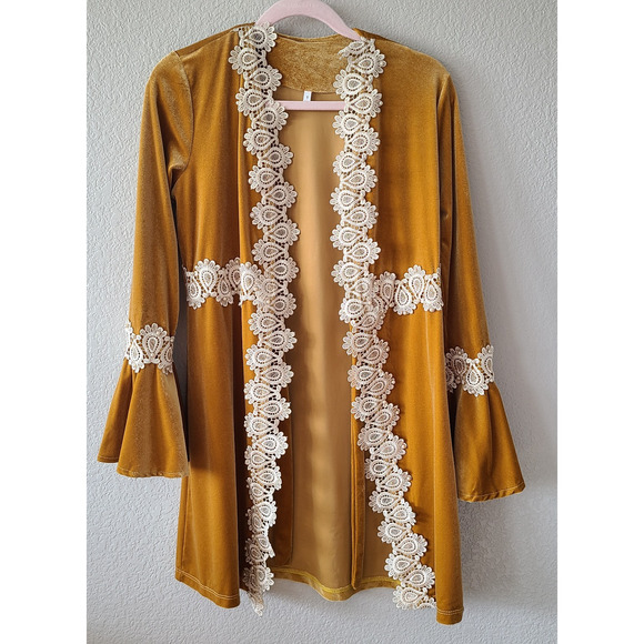 Retro Velour Women Loungewear Size Small Lace Victorian Regency Cosplay Ethereal - Picture 2 of 15